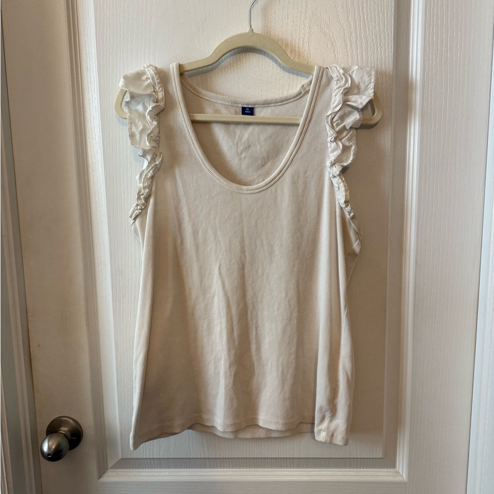Old Navy Cream Ruffle Sleeve Tank Top